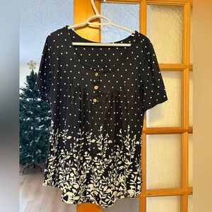 Woman’s Polka Dot and Floral Navy Top Blouse
